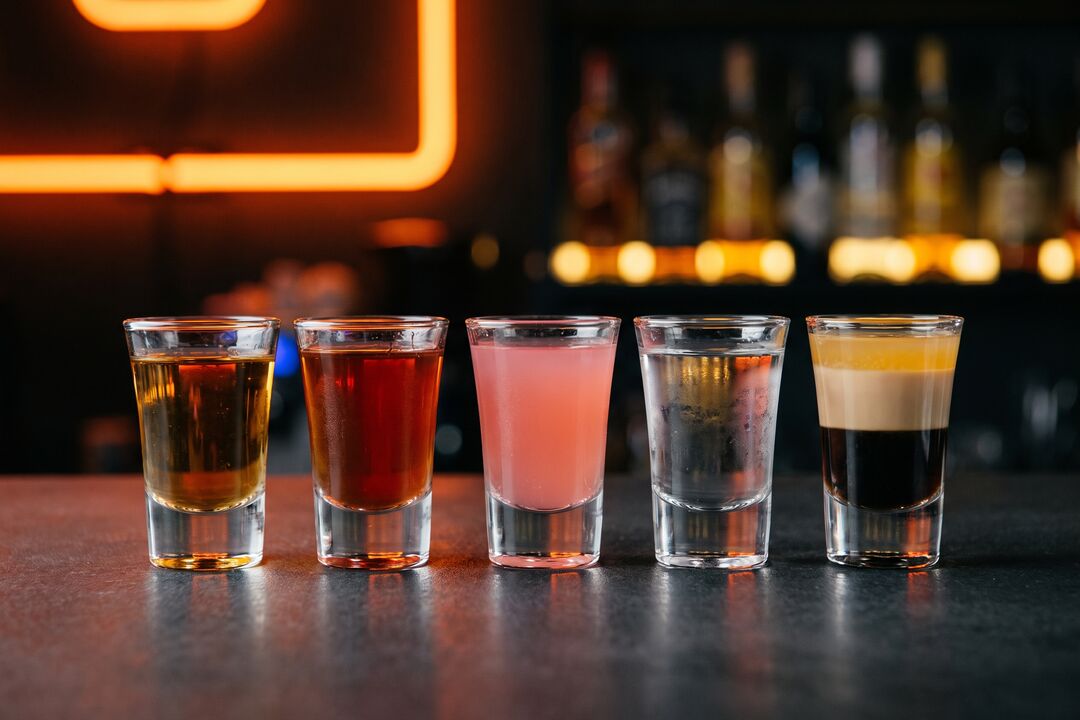 Row of shots on the bar